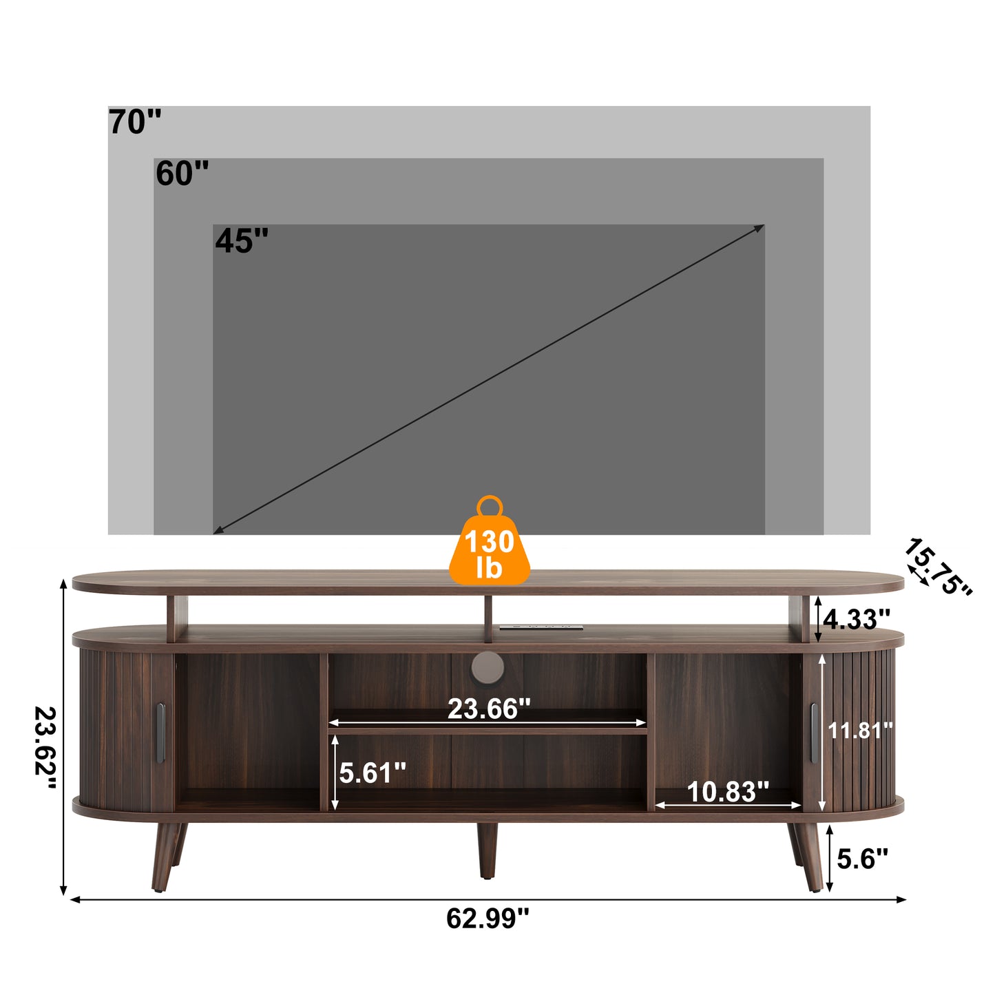 GUNAITO TV Stand for TVs up to 70", Wood TV Stand for Living Room with LED Lights , Entertainment Center with Storage and Shelves, Walnut