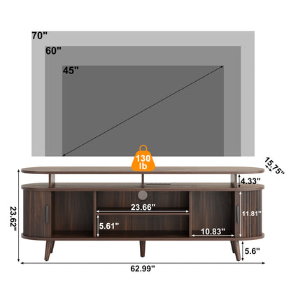 GUNAITO TV Stand for TVs up to 70", Wood TV Stand for Living Room with LED Lights , Entertainment Center with Storage and Shelves, Walnut