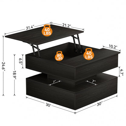 GUNAITO Lift Top Coffee Table with Storage, Wood Square Coffee Table for Living Room,31.5'' Small Center Table with Open Display Shelf for Dining Room, Black