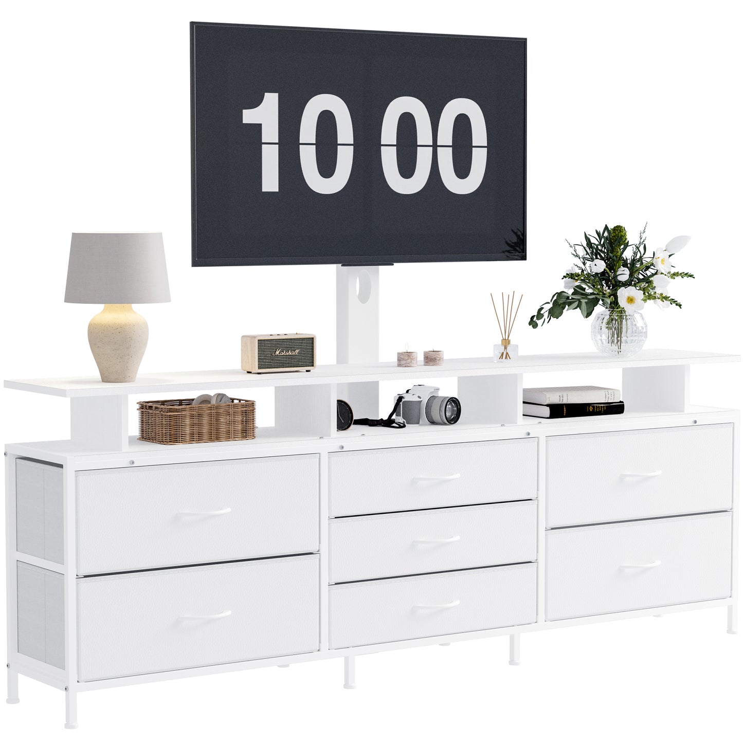GUNAITO TV Stand with Adjustable Mount for TV up to 70", Big TV Stand for Living Room with Storage , White