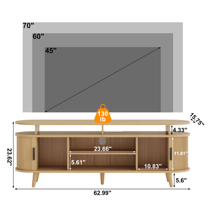 GUNAITO TV Stand for TVs up to 70", Wood TV Stand for Living Room with LED Lights , Entertainment Center with Storage and Shelves, Natural wood