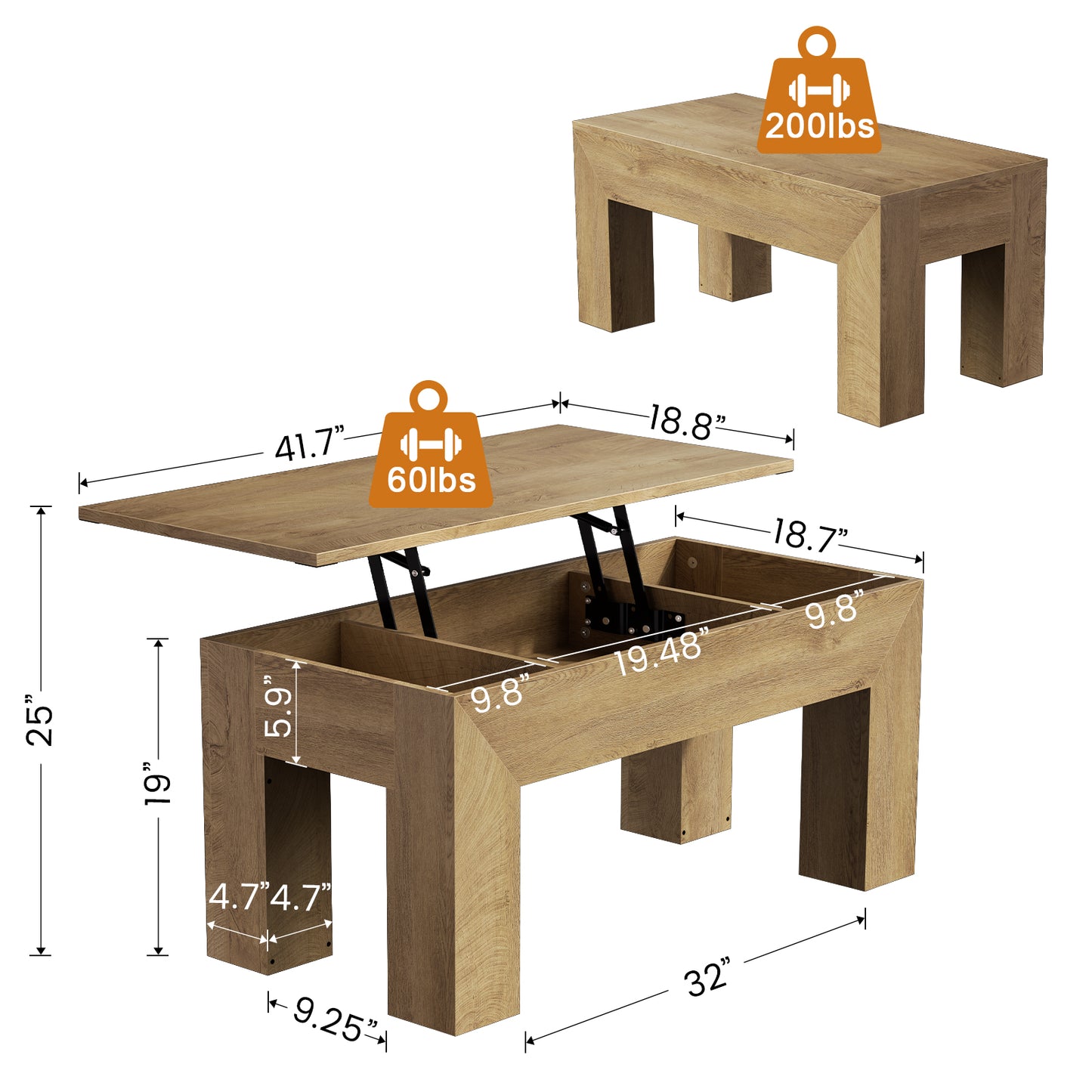 GUNAITO Lift Top Coffee Table with Storage, Wooden Convertible Coffee Table for Living Room, Farmhouse Center Table, Natural