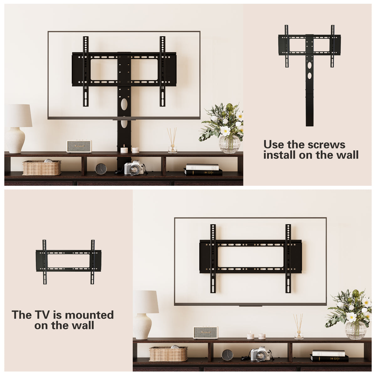 GUNAITO TV Stand with Adjustable Mount for TV up to 70", Big TV Stand for Living Room with Storage , Dark brown