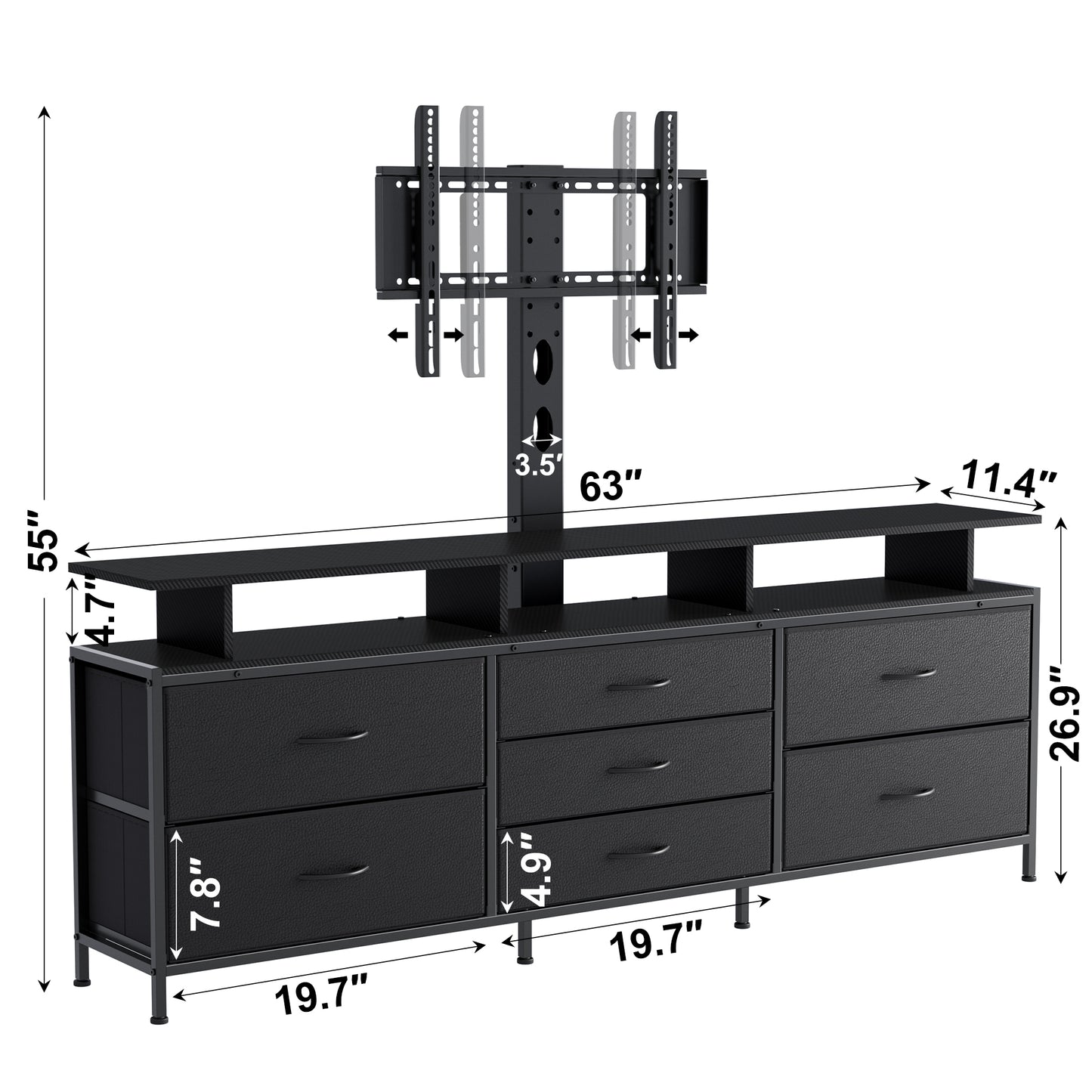 GUNAITO TV Stand with Adjustable Mount for TV up to 75", Big TV Stand for Living Room with Storage , Black