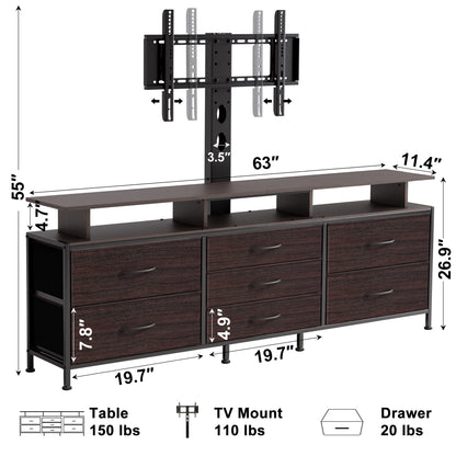GUNAITO TV Stand with Adjustable Mount for TV up to 70", Big TV Stand for Living Room with Storage , Dark brown