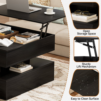 GUNAITO Lift Top Coffee Table with Storage, Wood Square Coffee Table for Living Room,31.5'' Small Center Table with Open Display Shelf for Dining Room, Black