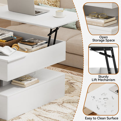 GUNAITO Lift Top Coffee Table with Storage, Wood Square Coffee Table for Living Room, 31.5'' Small Center Table with Open Display Shelf for Dining Room, White
