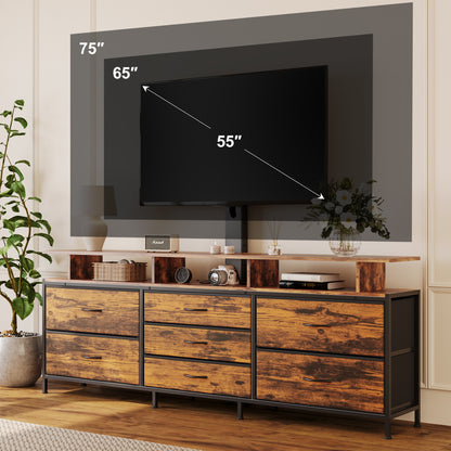 GUNAITO TV Stand with Adjustable Mount for TV up to 70", Big TV Stand for Living Room with Storage , Rustic Brown