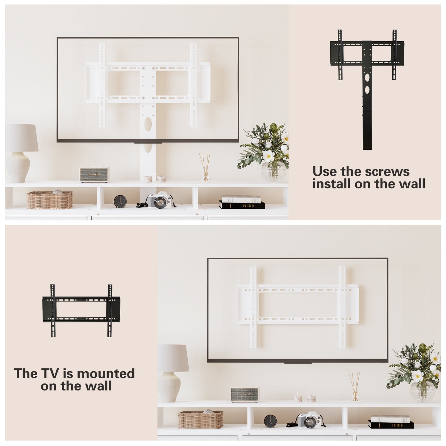 GUNAITO TV Stand with Adjustable Mount for TV up to 70", Big TV Stand for Living Room with Storage , White