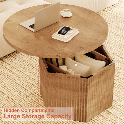 GUNAITO Round Lift Top Coffee Table with Storage, Modern Farmhouse Center Table for Living Room, Natural wood color