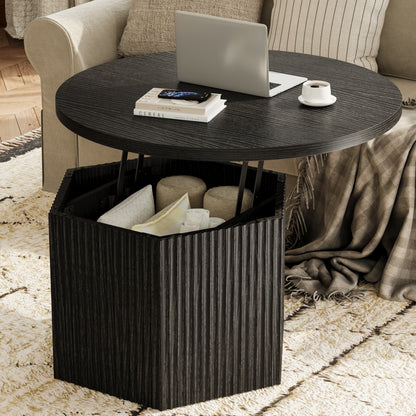 GUNAITO Round Lift Top Coffee Table with Storage, Modern Farmhouse Center Table for Living Room, Black