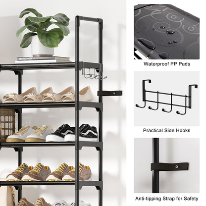 BGTREND 9 Tiers Large Shoe Rack 4 Columns Metal Shoe Storage Organizer 60-65 Pairs Joinable Shoe Tower for Closet Entryway (62 inches, Black)