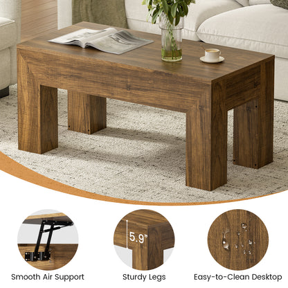 GUNAITO Lift Top Coffee Table with Storage, Wooden Convertible Coffee Table for Living Room, Farmhouse Center Table, Rustic Brown