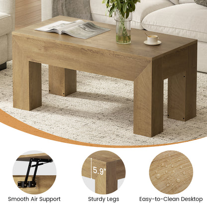 GUNAITO Lift Top Coffee Table with Storage, Wooden Convertible Coffee Table for Living Room, Farmhouse Center Table, Natural