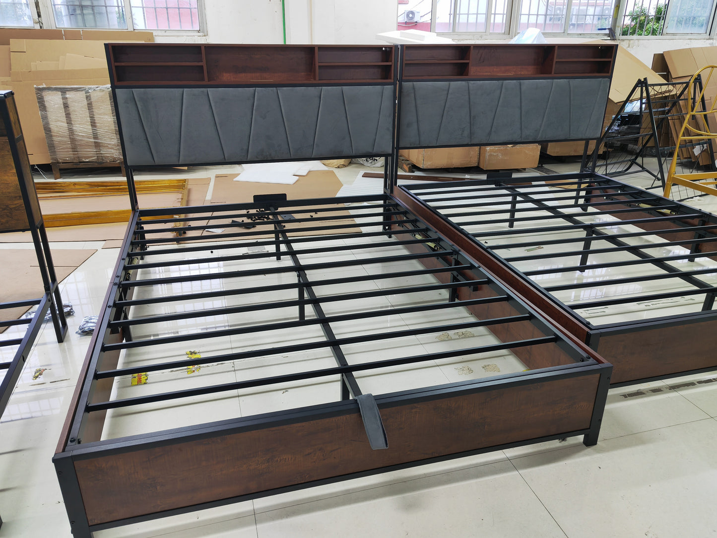 GUNAITO Full Lift Up Bed Frame Storage Platform Bed with Wingback Headboard Upholstered Bed Frame with Charging Station & LED Lights
