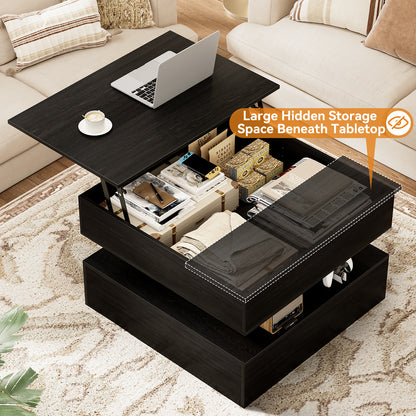 GUNAITO Lift Top Coffee Table with Storage, Wood Square Coffee Table for Living Room,31.5'' Small Center Table with Open Display Shelf for Dining Room, Black