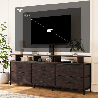 GUNAITO TV Stand with Adjustable Mount for TV up to 70", Big TV Stand for Living Room with Storage , Dark brown