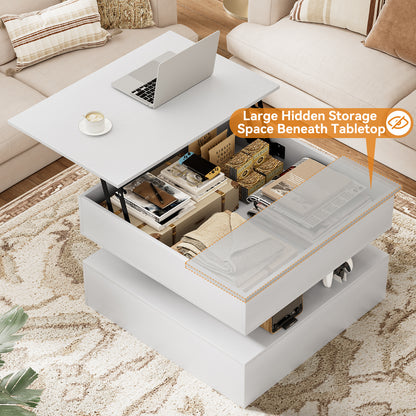 GUNAITO Lift Top Coffee Table with Storage, Wood Square Coffee Table for Living Room, 31.5'' Small Center Table with Open Display Shelf for Dining Room, White