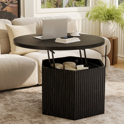 GUNAITO Round Lift Top Coffee Table with Storage, Modern Farmhouse Center Table for Living Room, Black