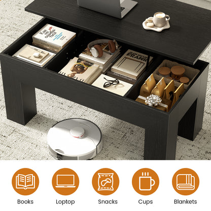 GUNAITO Lift Top Coffee Table with Storage, Wooden Convertible Coffee Table for Living Room, Farmhouse Center Table, Black