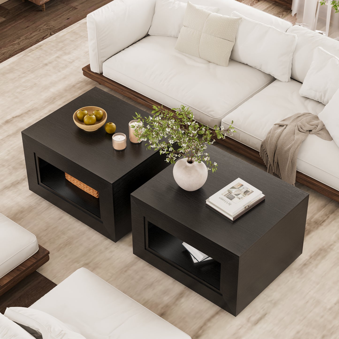 GUNAITO Lift Top Coffee Table with Storage, Wooden Convertible Coffee Table with LED Lights for Living Room, Square Center Table, Black