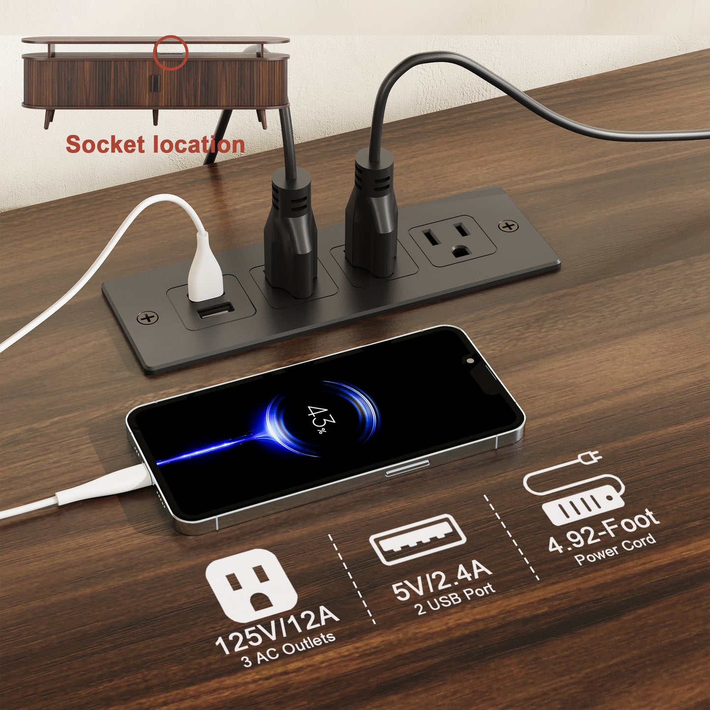 GUNAITO TV Stand for TVs up to 70", Wood TV Stand for Living Room with LED Lights , Entertainment Center with Storage and Shelves, Walnut