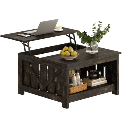 GUNAITO Lift Top Coffee Table with Storage Cabinet and 2 Compartments for Living Room, Black , 31.5''Hx31.5''W in