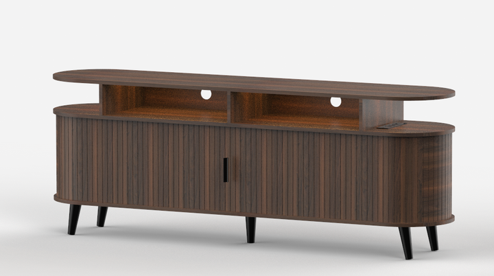 GUNAITO TV Stand for TVs up to 70", Wood TV Stand for Living Room with LED Lights , Entertainment Center with Storage and Shelves, Walnut