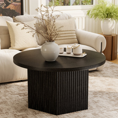 GUNAITO Round Lift Top Coffee Table with Storage, Modern Farmhouse Center Table for Living Room, Black