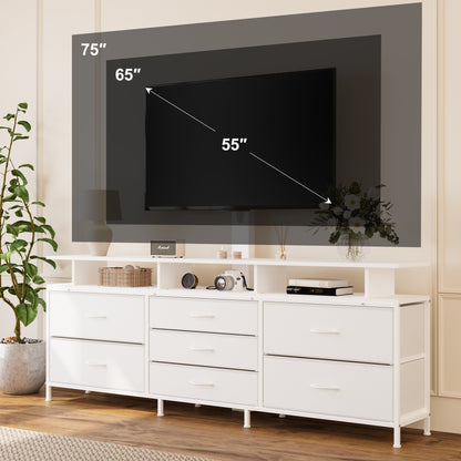 GUNAITO TV Stand with Adjustable Mount for TV up to 70", Big TV Stand for Living Room with Storage , White