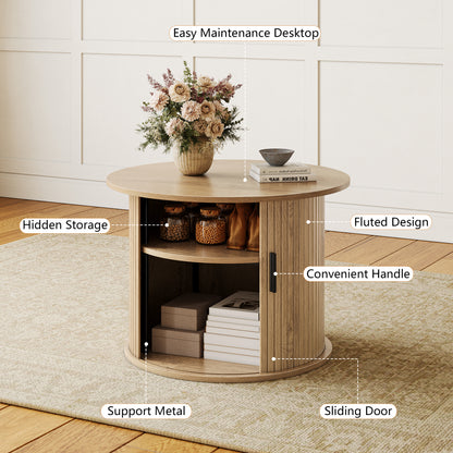 GUNAITO Round Small Coffee Table with Storage, Modern Farmhouse Center Table with Shelf Wood Table for Living Room, Natural wood