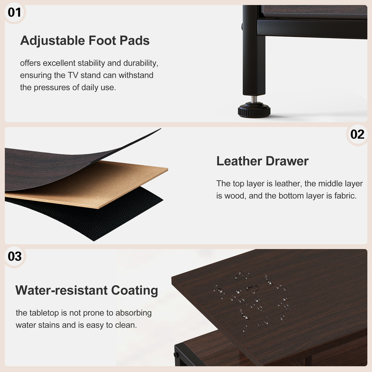 GUNAITO TV Stand with Adjustable Mount for TV up to 70", Big TV Stand for Living Room with Storage , Dark brown