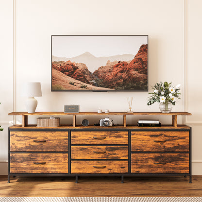 GUNAITO TV Stand with Adjustable Mount for TV up to 70", Big TV Stand for Living Room with Storage , Rustic Brown