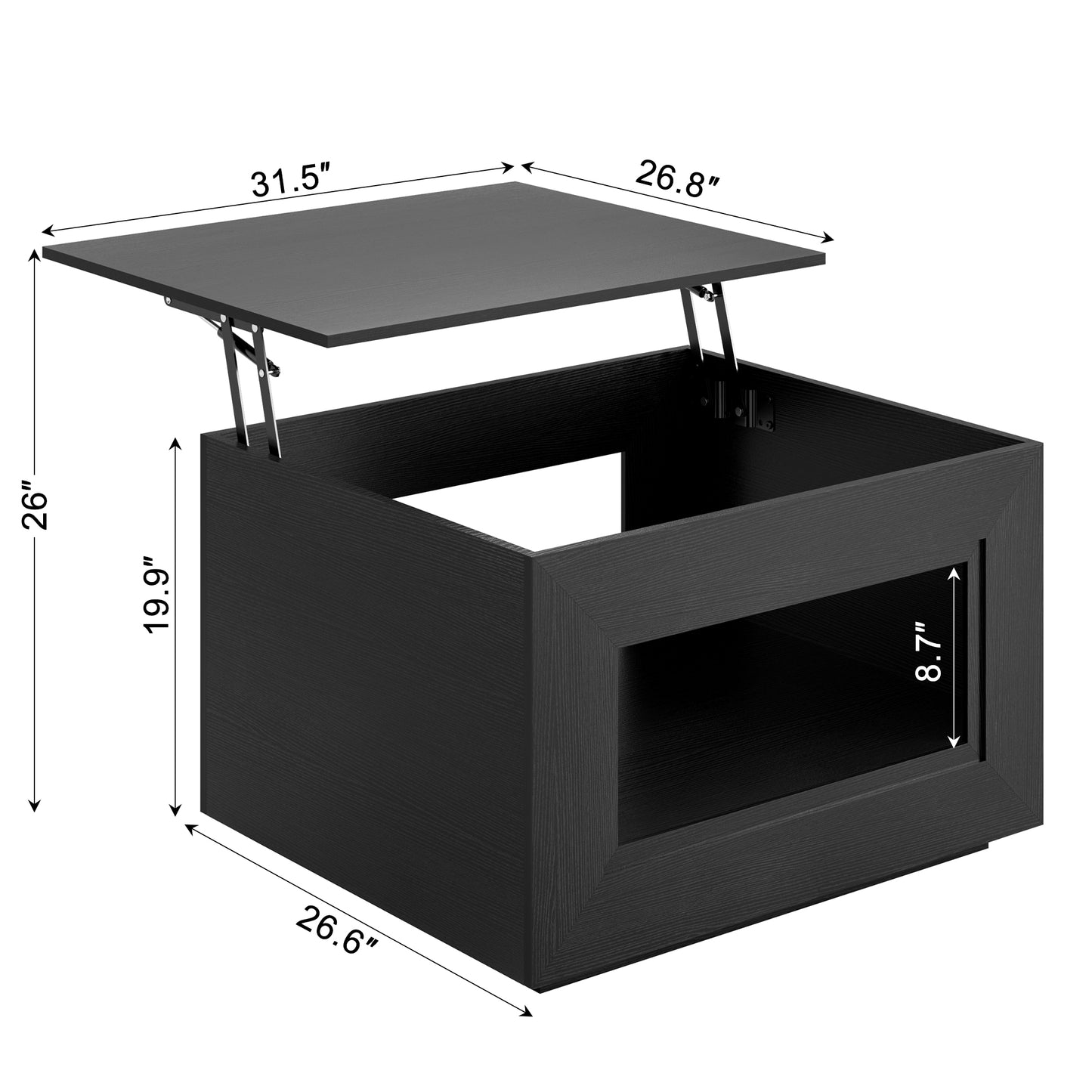 GUNAITO Lift Top Coffee Table with Storage, Wooden Convertible Coffee Table with LED Lights for Living Room, Square Center Table, Black