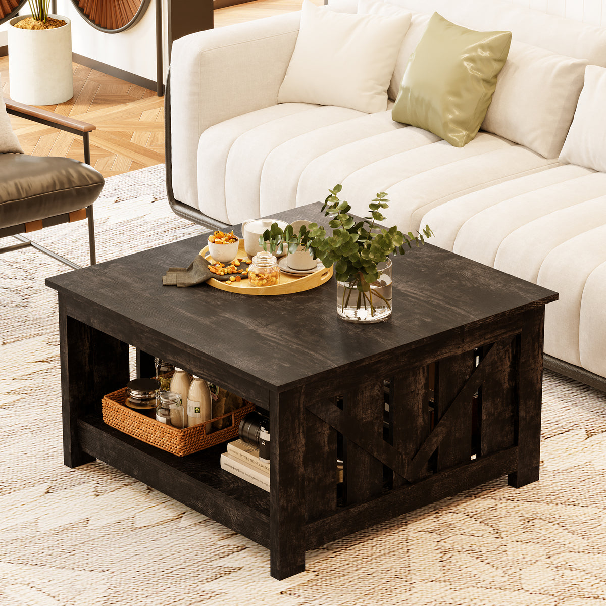GUNAITO Lift Top Coffee Table with Storage Cabinet and 2 Compartments for Living Room, Black , 31.5''Hx31.5''W in