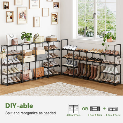 BGTREND 9 Tiers Large Shoe Rack 4 Columns Metal Shoe Storage Organizer 60-65 Pairs Joinable Shoe Tower for Closet Entryway (62 inches, Black)