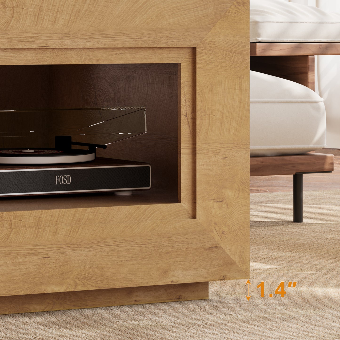 GUNAITO Lift Top Coffee Table with Storage, Wooden Convertible Coffee Table with LED Lights for Living Room, Square Center Table, Natural wood