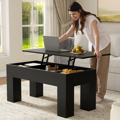 GUNAITO Lift Top Coffee Table with Storage, Wooden Convertible Coffee Table for Living Room, Farmhouse Center Table, Black