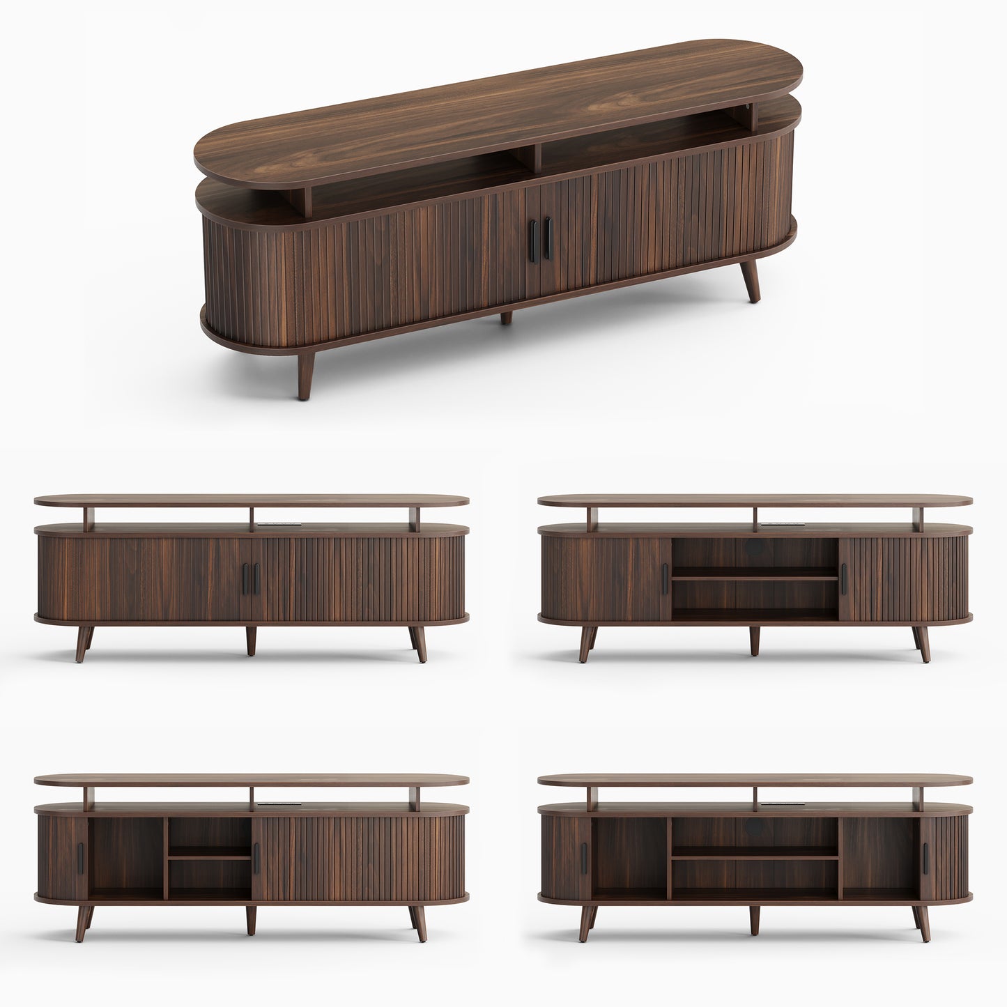 GUNAITO TV Stand for TVs up to 70", Wood TV Stand for Living Room with LED Lights , Entertainment Center with Storage and Shelves, Walnut