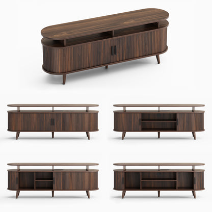 GUNAITO TV Stand for TVs up to 70", Wood TV Stand for Living Room with LED Lights , Entertainment Center with Storage and Shelves, Walnut