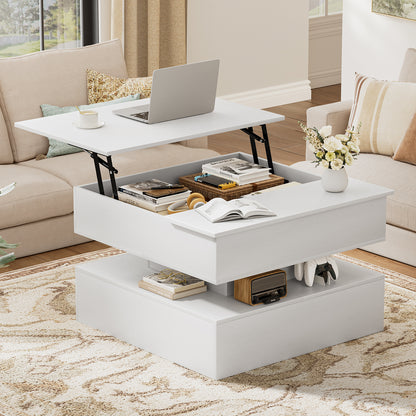 GUNAITO Lift Top Coffee Table with Storage, Wood Square Coffee Table for Living Room, 31.5'' Small Center Table with Open Display Shelf for Dining Room, White