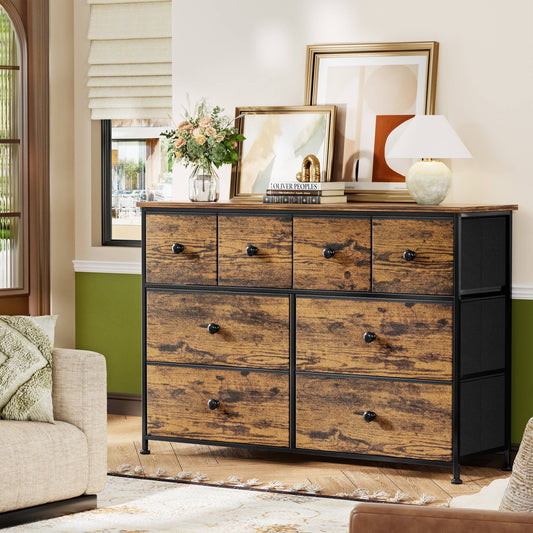 GUNAITO 8 Drawer Dresser for Bedroom Chest of Drawers Fabric Storage Bin,Rustic Brown