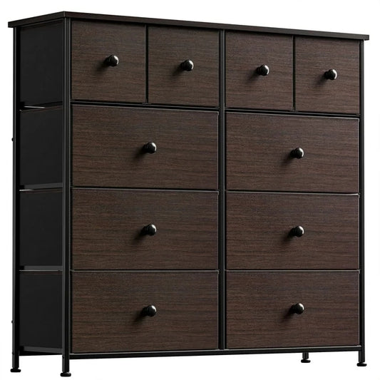 GUNAITO Dressers for Bedroom with 10 Drawer Fabric Chest of Drawers Storage Drawer Unit Tower Luxury Leather Finish Rustic Brown