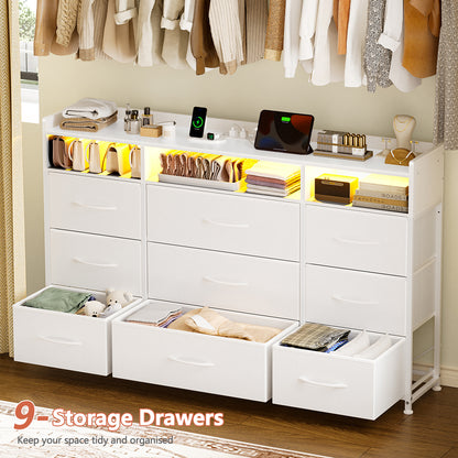 GUNAITO Fabric Storage Dresser with 9 Drawers, Steel Frame and Wooden Top for Bedroom, Closet, Entryway and Nursery, White