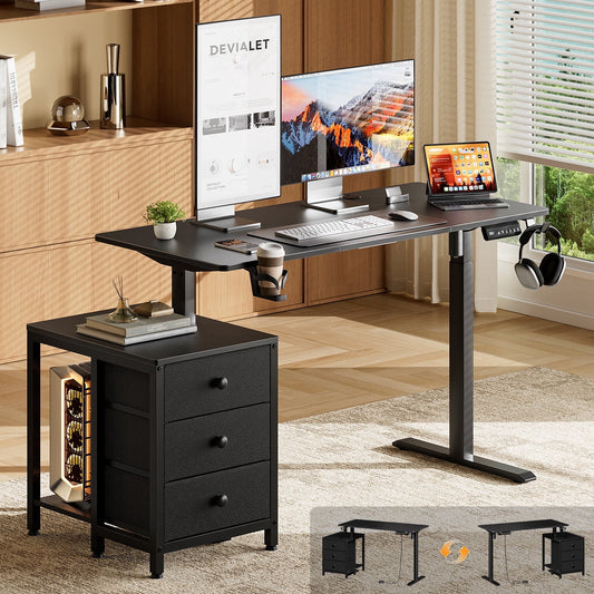 GUNAITO 47.2" Electric Standing Desk with 3-Drawer Cabinet, Adjustable Height Desk with Memory Panel, Office & Gaming Desk£¬Black