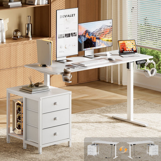 GUNAITO 55.1" Electric Standing Desk with 3-Drawer Cabinet, Adjustable Height Desk with Memory Panel, Office & Gaming Desk£¬White
