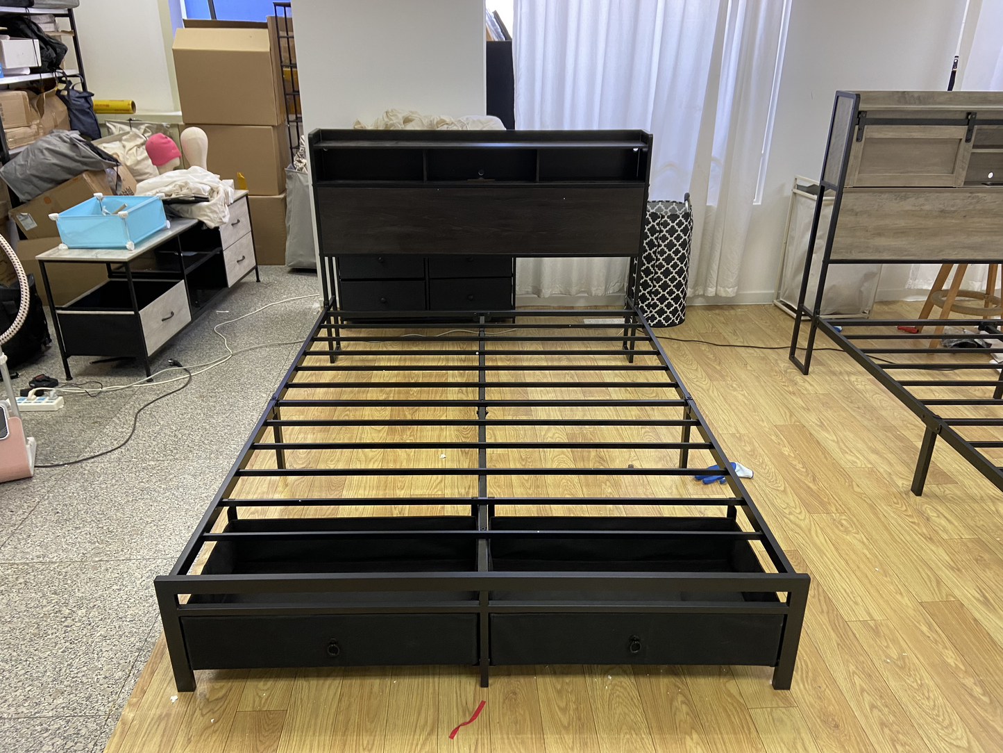 GUNAITO Queen Size Platform Bed Frame with 2 Drawer and Storage Headboard