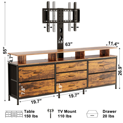 GUNAITO TV Stand with Adjustable Mount for TV up to 70", Big TV Stand for Living Room with Storage , Rustic Brown